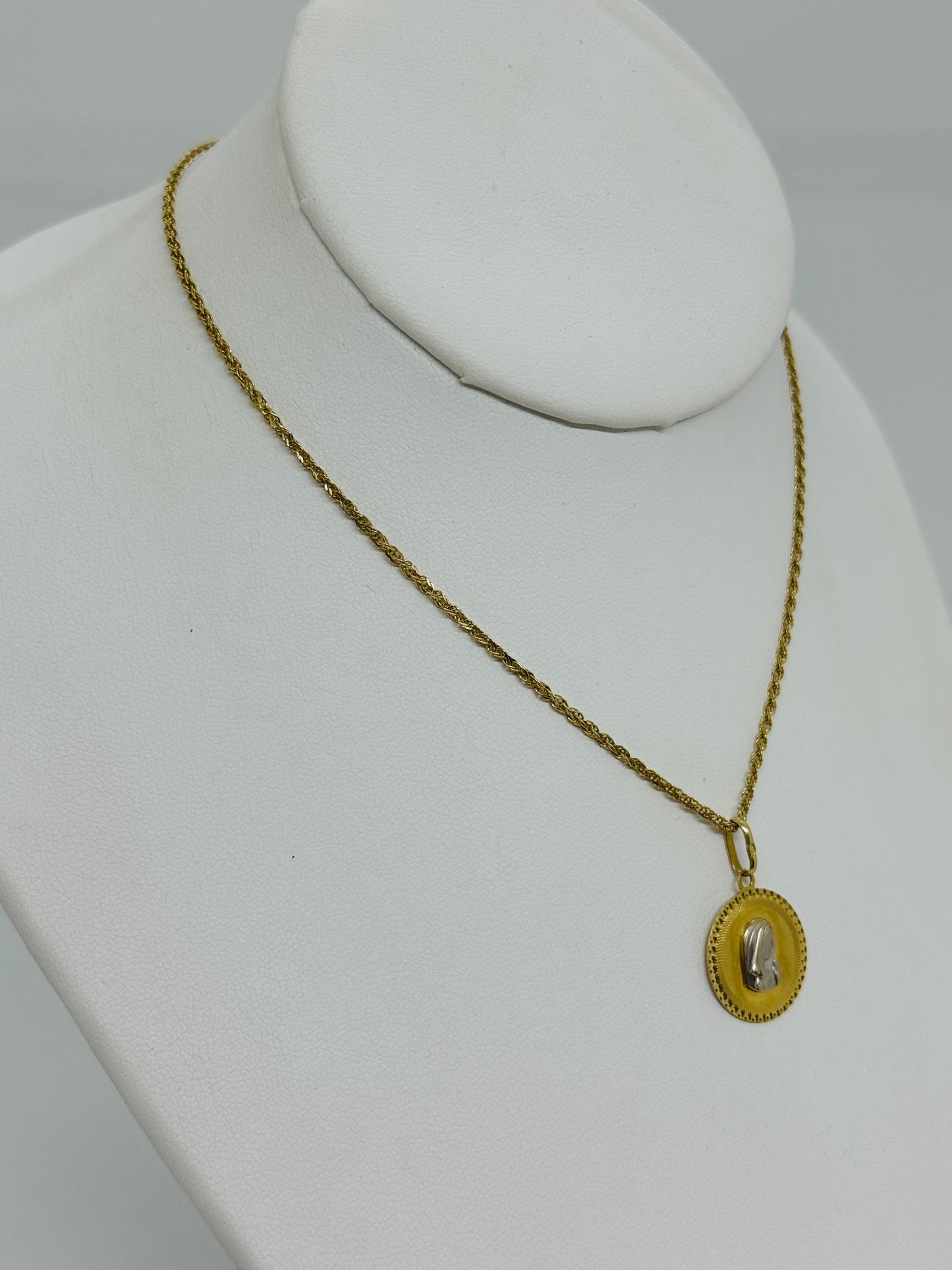 14ct Yellow Gold P.O.W. Chain & Miraculous Medal Pendant