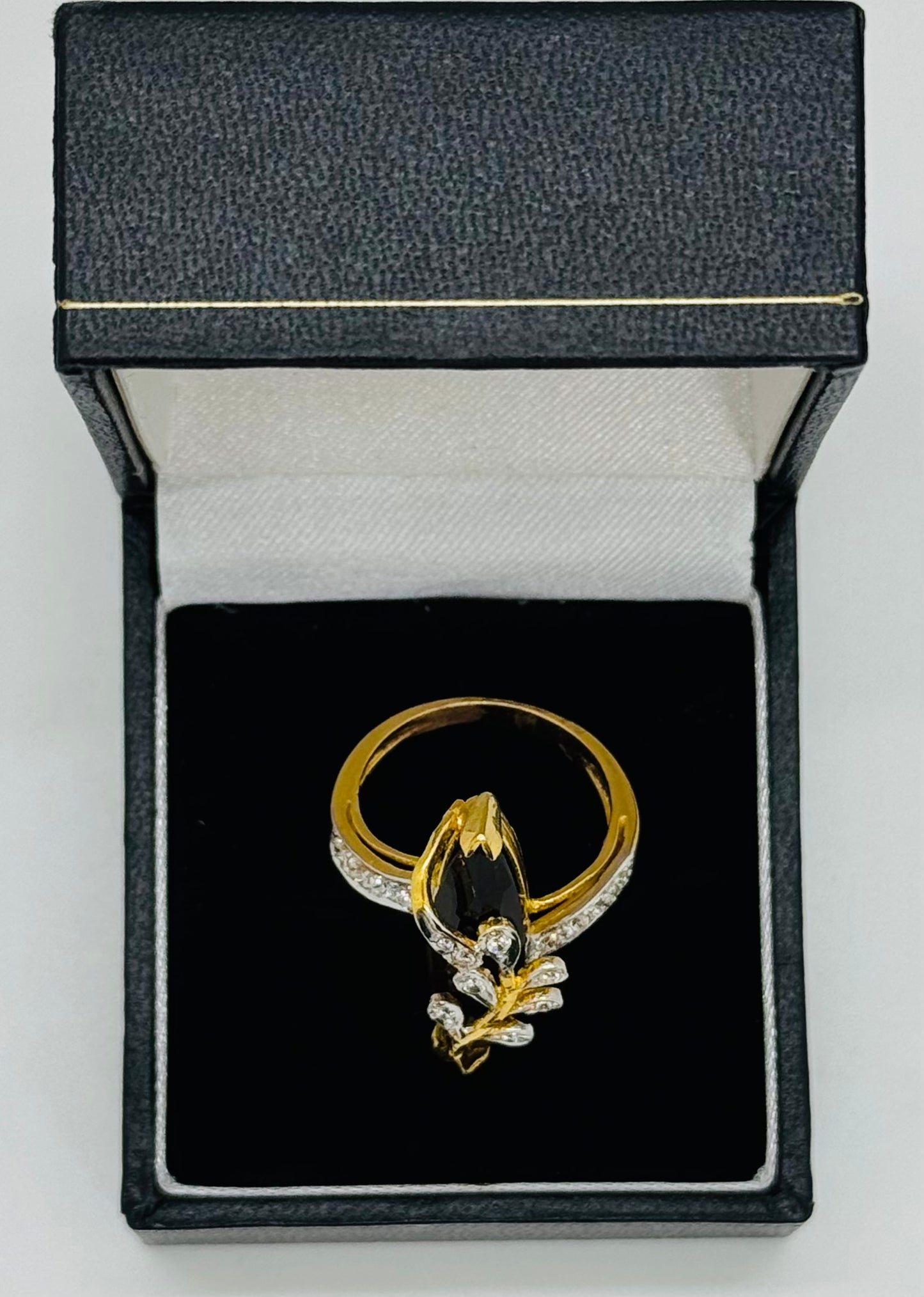 21k Marquise Statement Ring with Leaf Detail