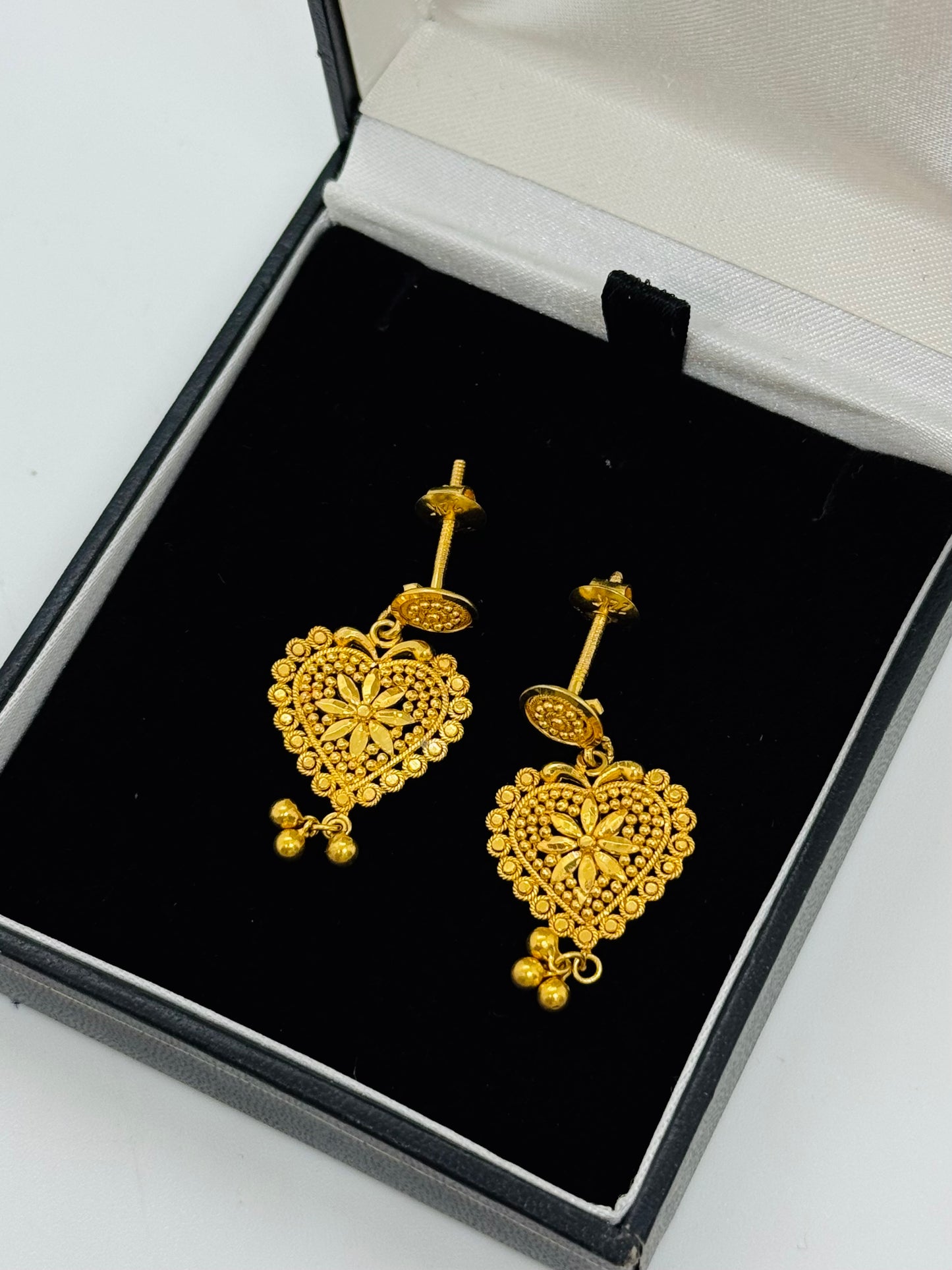 22ct Filigree Heart Drop Earrings