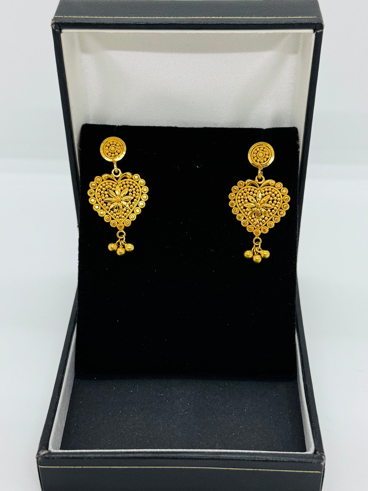 22ct Filigree Heart Drop Earrings