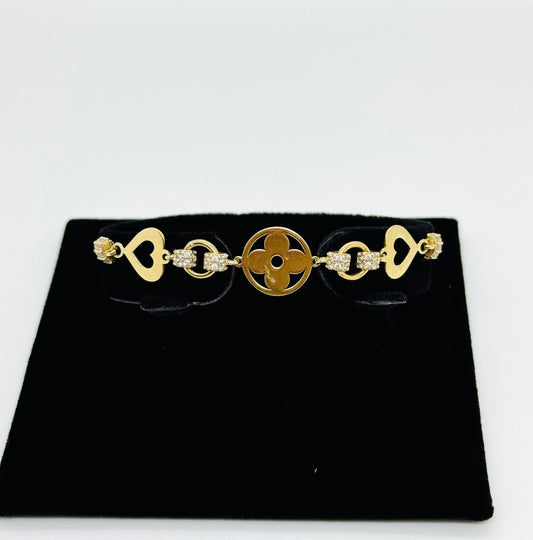14k Clover & Heart Motif Bracelet