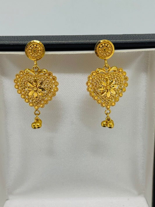 22ct Filigree Heart Drop Earrings