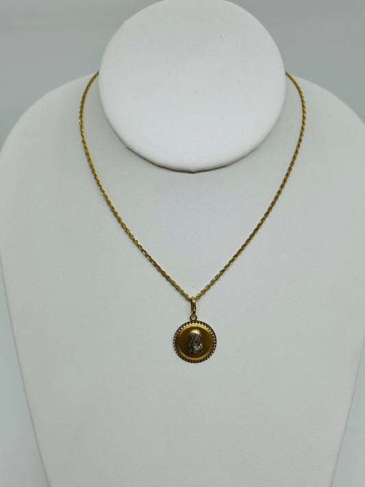14ct Yellow Gold P.O.W. Chain & Miraculous Medal Pendant