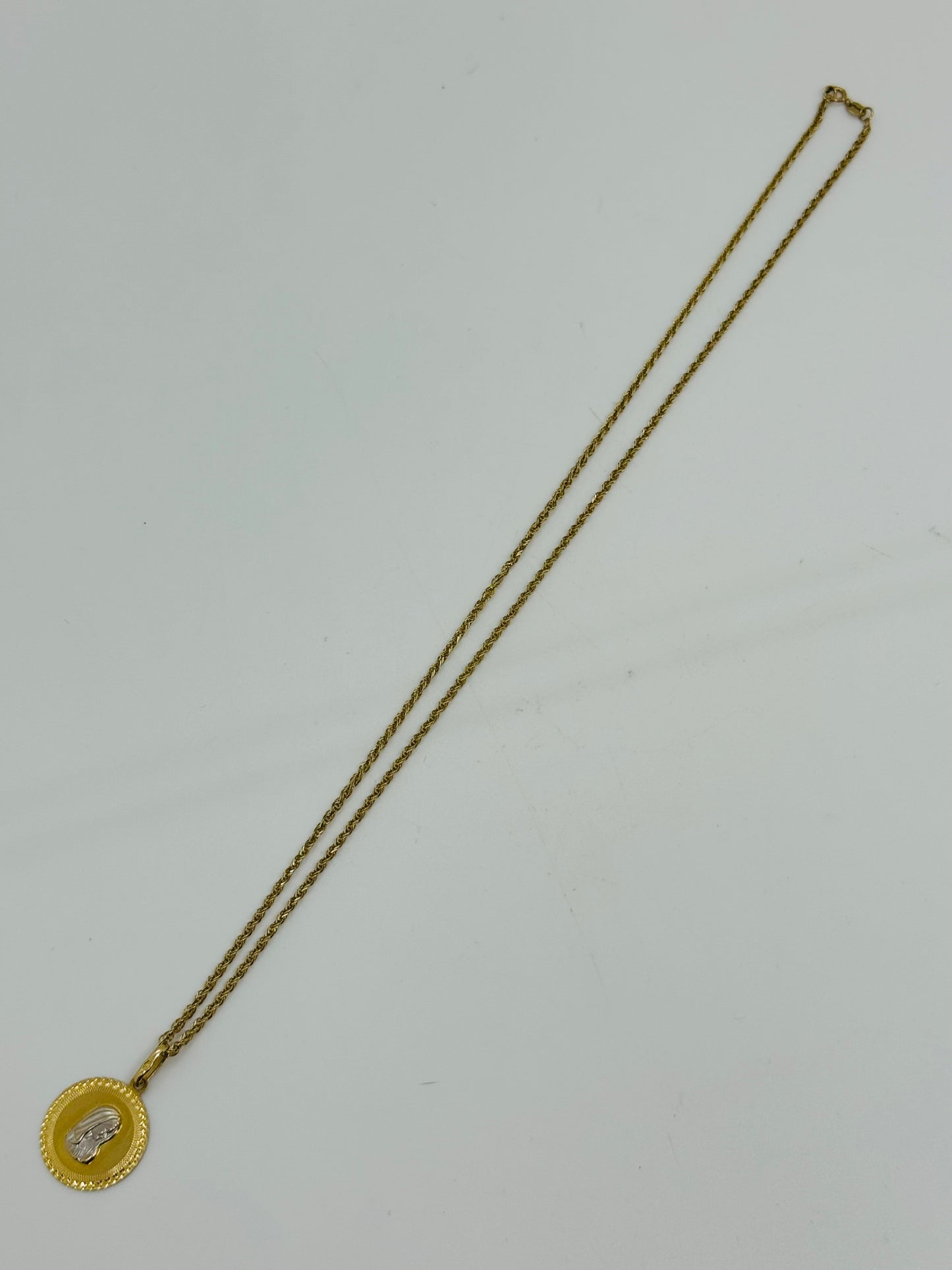 14ct Yellow Gold P.O.W. Chain & Miraculous Medal Pendant