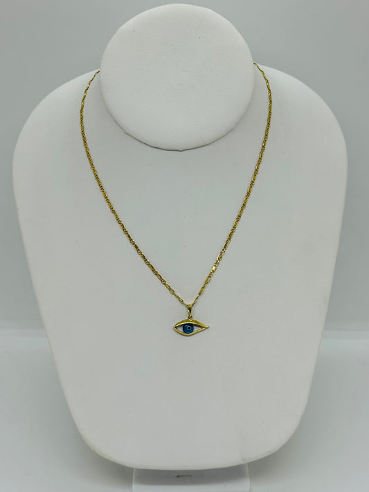 14k Gold Evil Eye Pendant & Chain