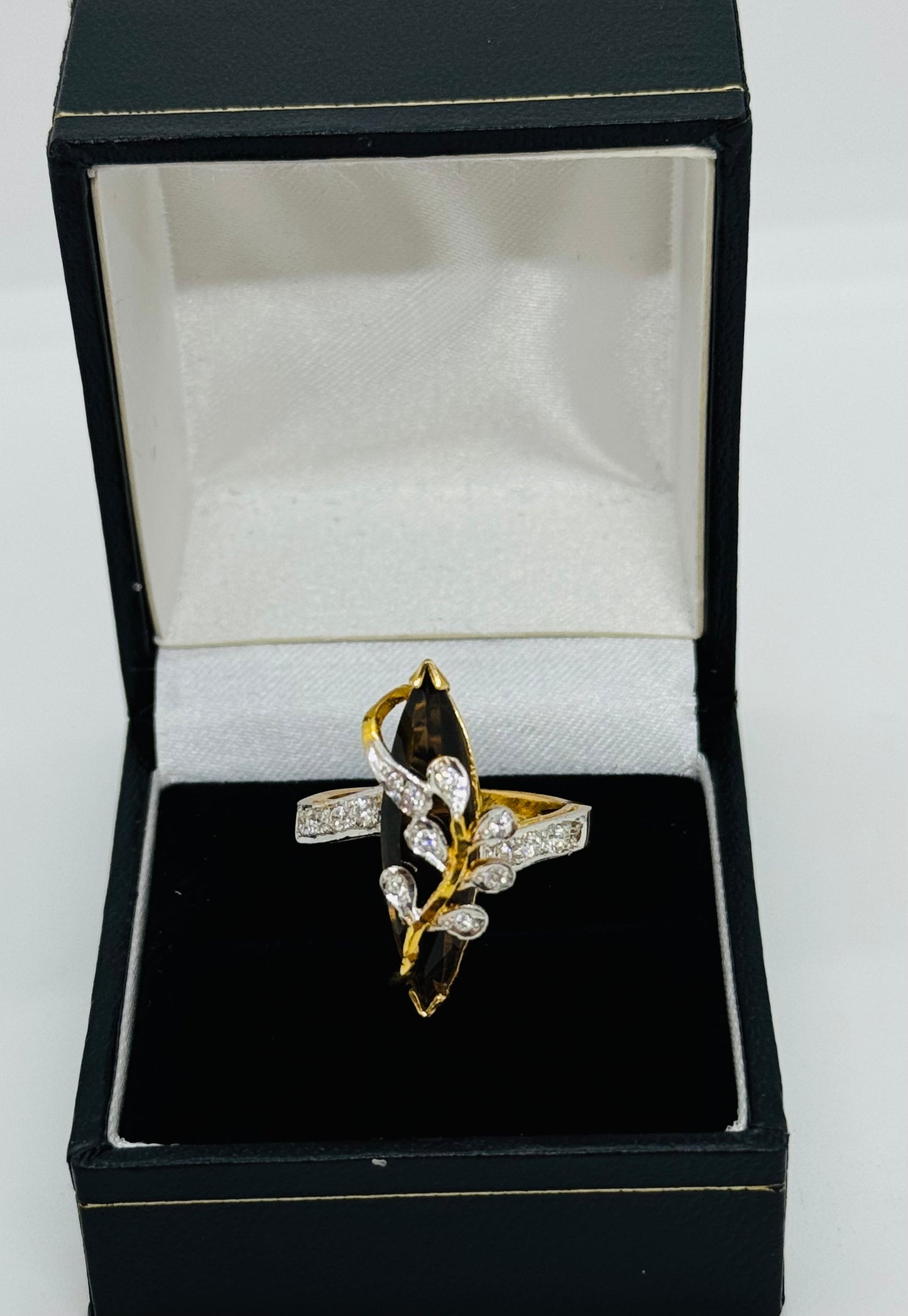 21k Marquise Statement Ring with Leaf Detail