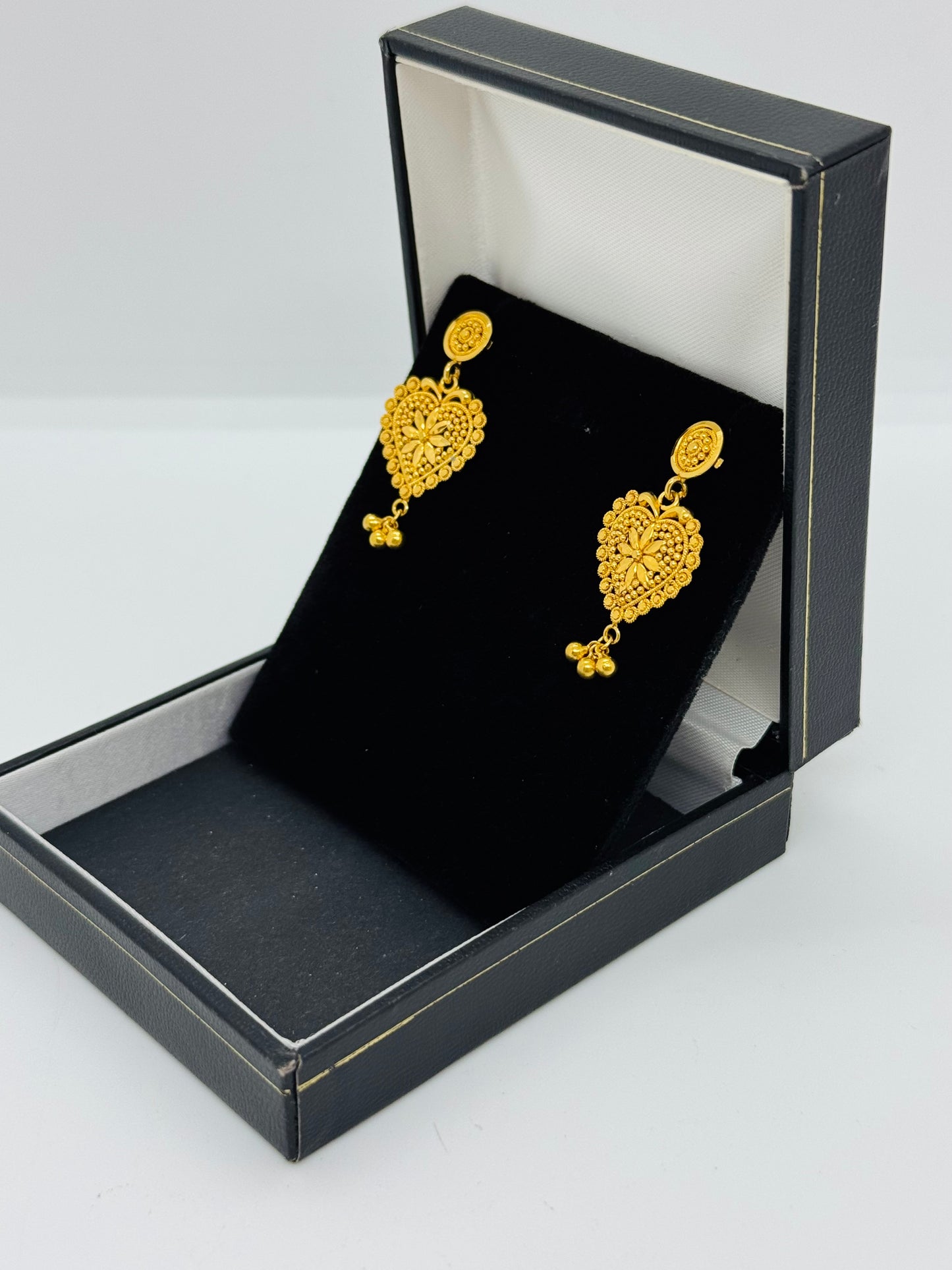 22ct Filigree Heart Drop Earrings