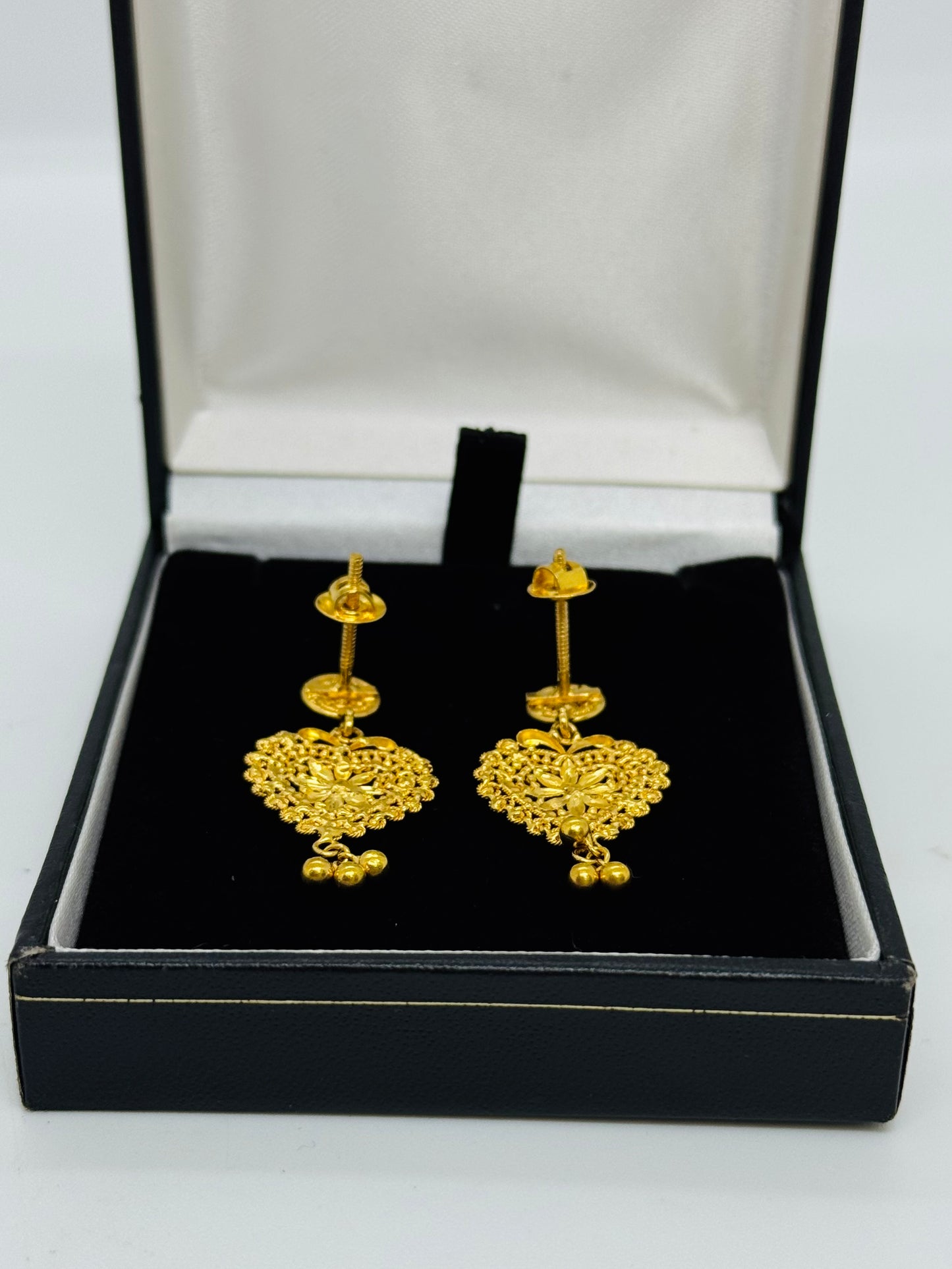 22ct Filigree Heart Drop Earrings