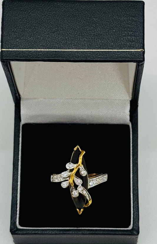 21k Marquise Statement Ring with Leaf Detail