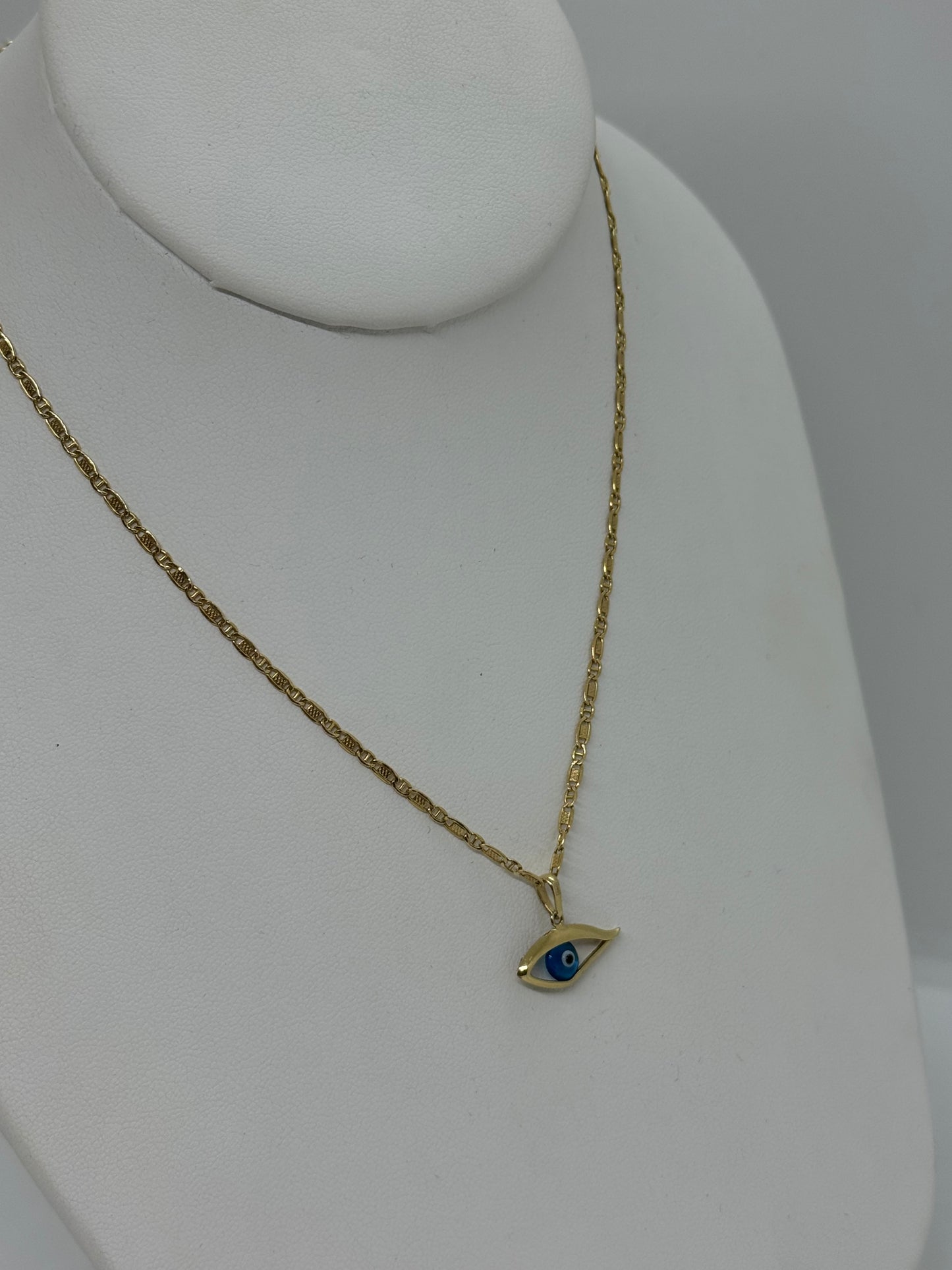 14k Gold Evil Eye Pendant & Chain