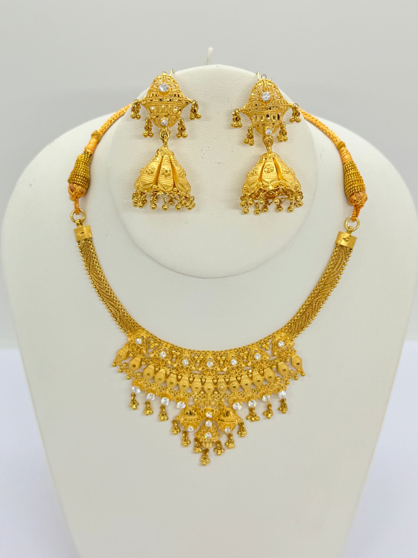 Asian Gold Fancy C/Z  Set Necklace & Earrings