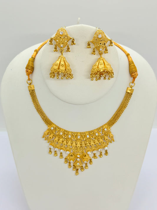 Asian Gold Fancy C/Z  Set Necklace & Earrings