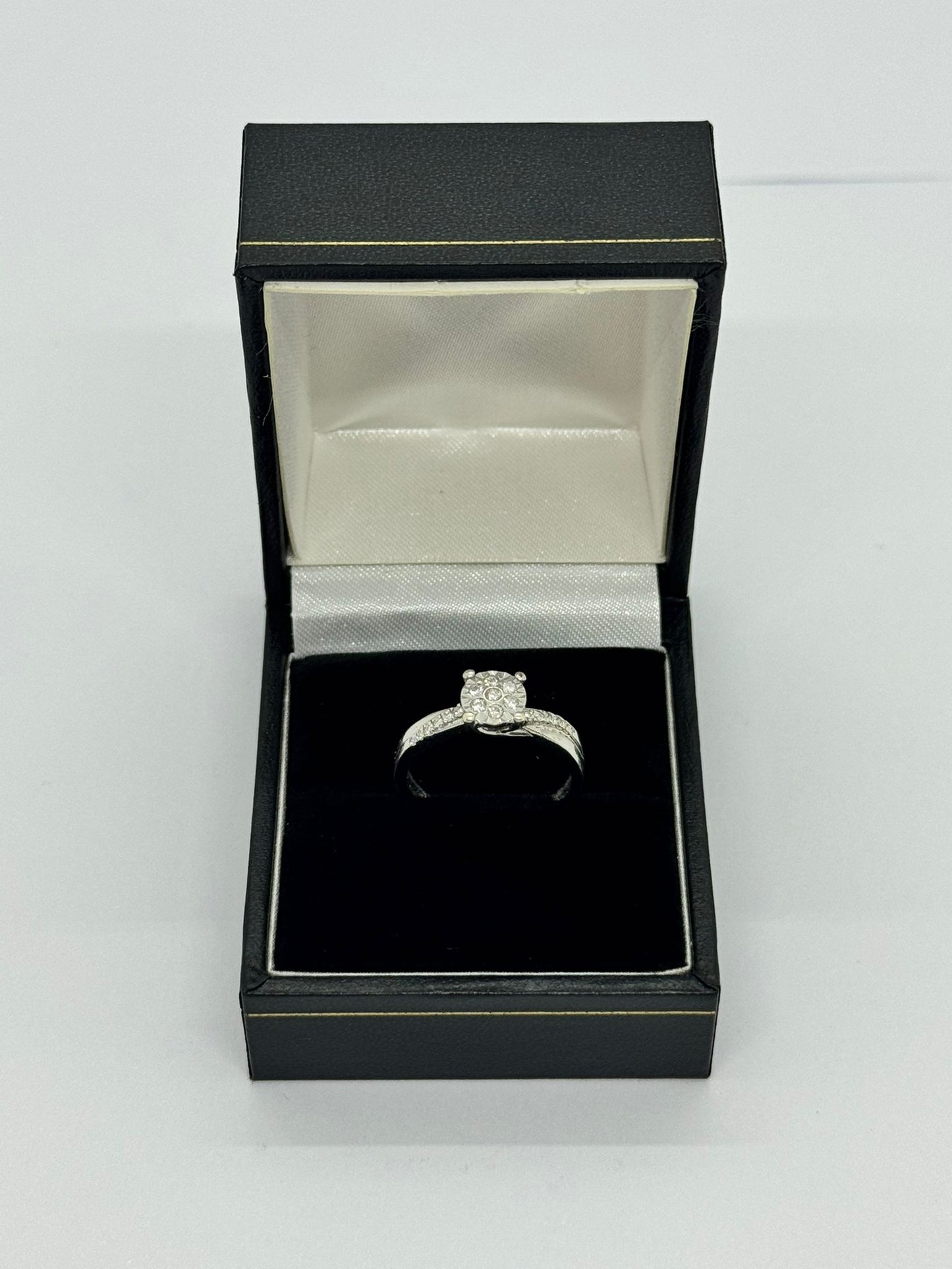 9ct White Gold  Cross Over Diamond Ring