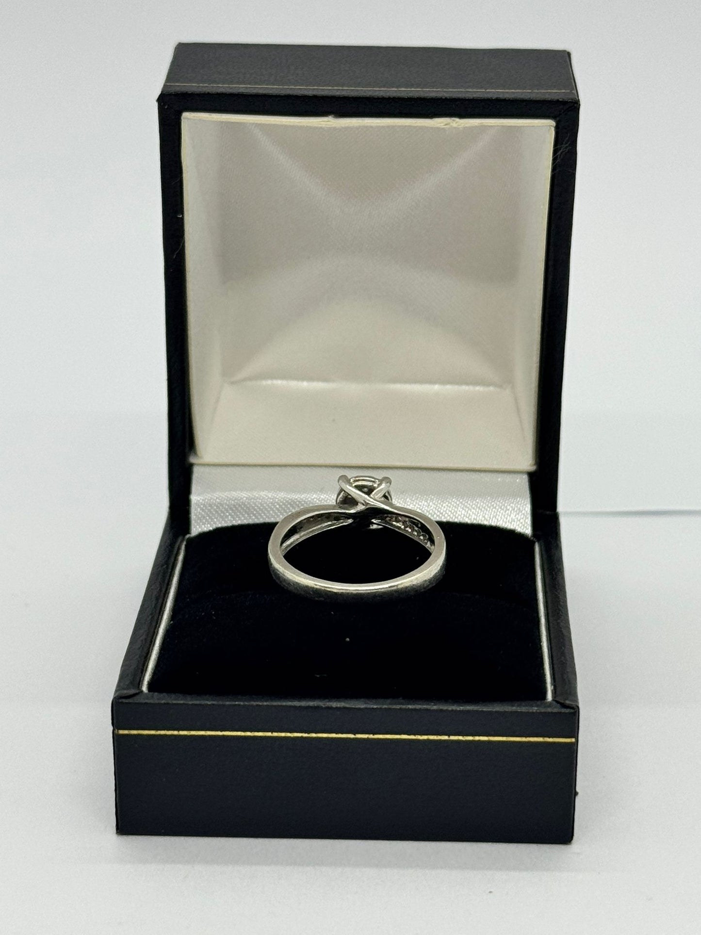 9ct White Gold  Cross Over Diamond Ring